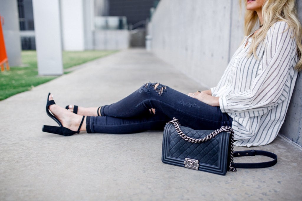 chanel boybag, Dallas Style Blogger, Black Ripped Jeans