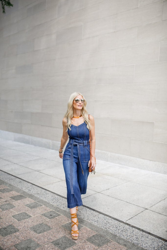 Wide-legged denim jumpsuit, Dallas Style Blogger, Heather Anderson