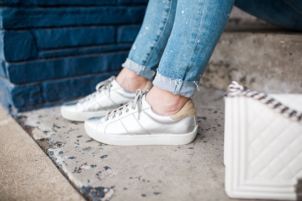 Joie Silver Sneakers, AG ripped jeans, Dallas Style Blogger 