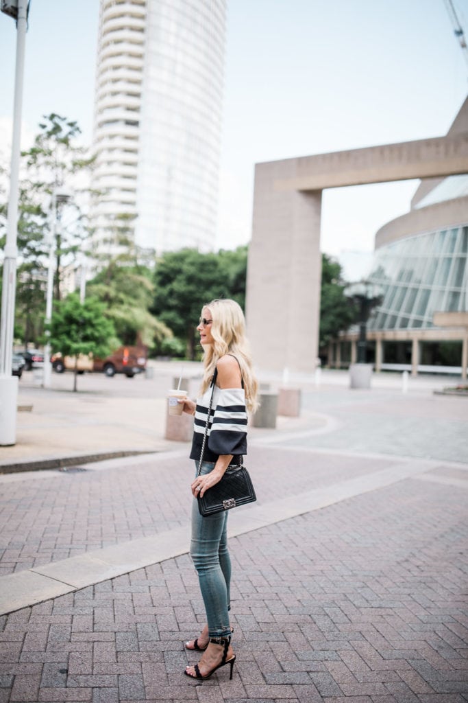 Black and White Off the Shoulder Top, Heather Anderson, Dallas Fashion Blogger 