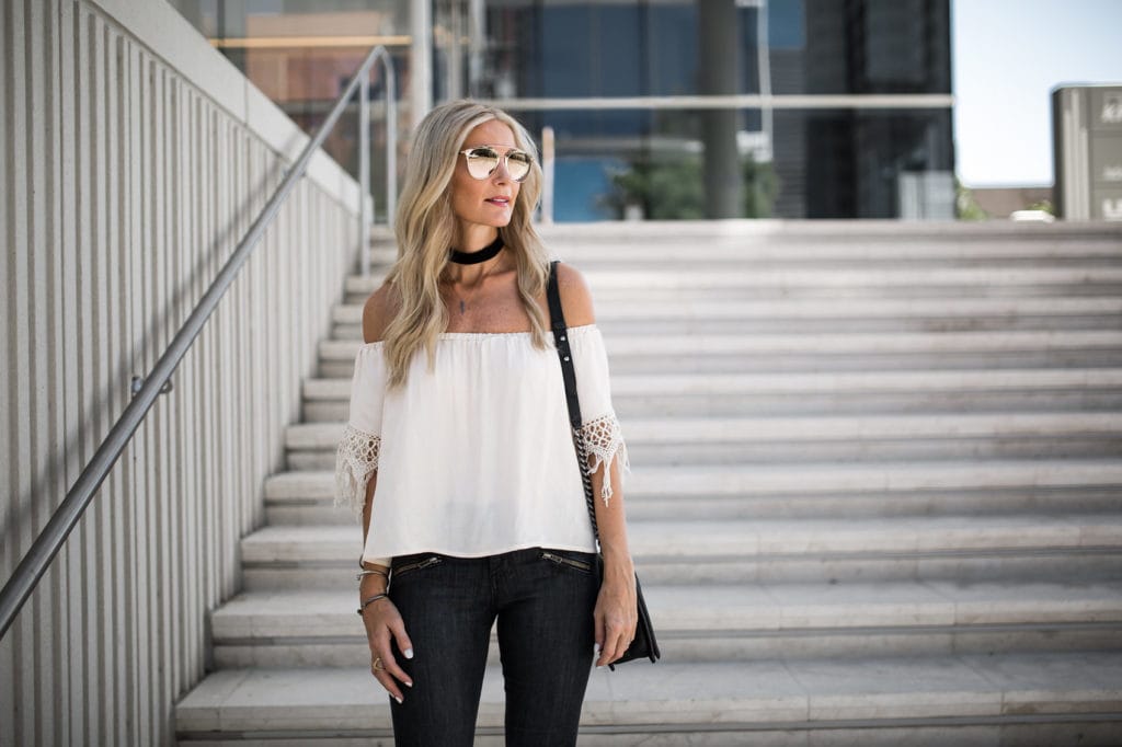 Off the Shoudler Top, Dallas Style Blogger, Black Velvet Choker 