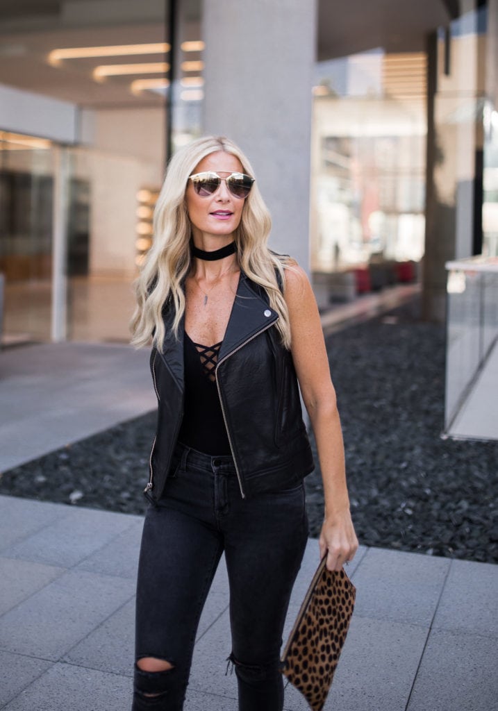 Moto Vest, Dallas Style Blogger, Black Choker, Dior Sunglasses