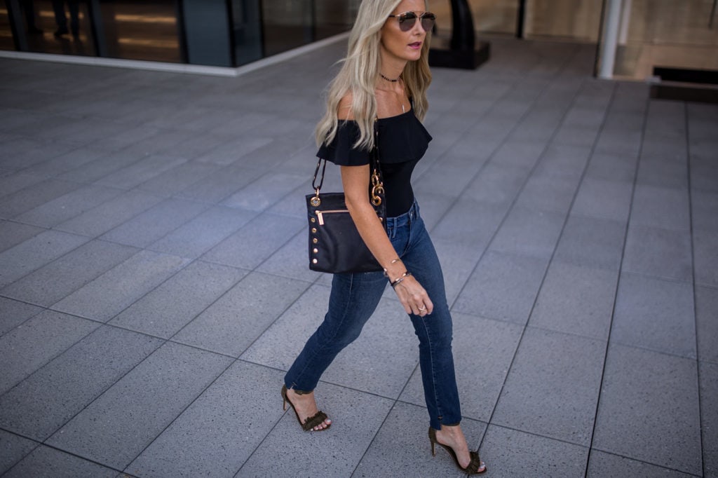 Topshop off the shoulder top, Heather Anderson, Black Bodysuit 
