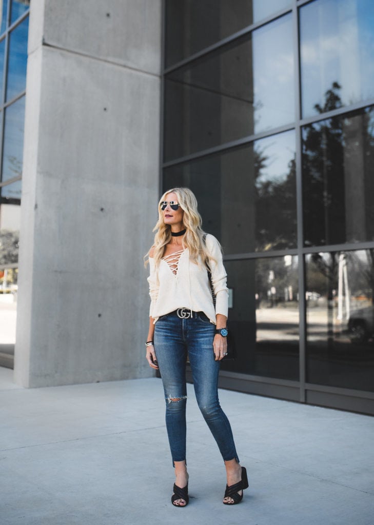 Astr lace-up sweater 