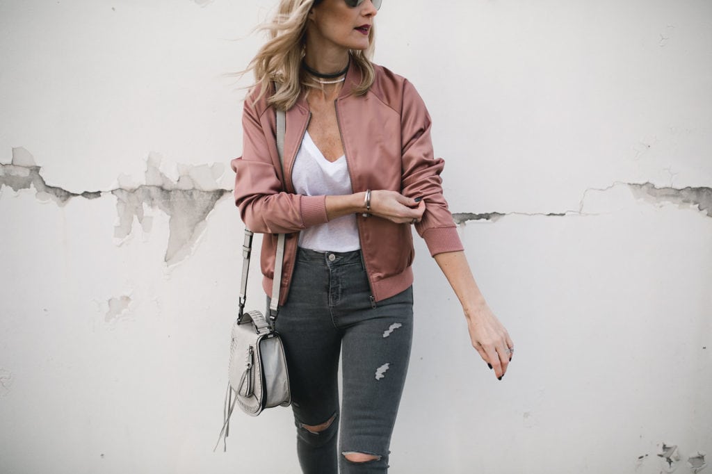 Pink Satin Bomber Jacket 
