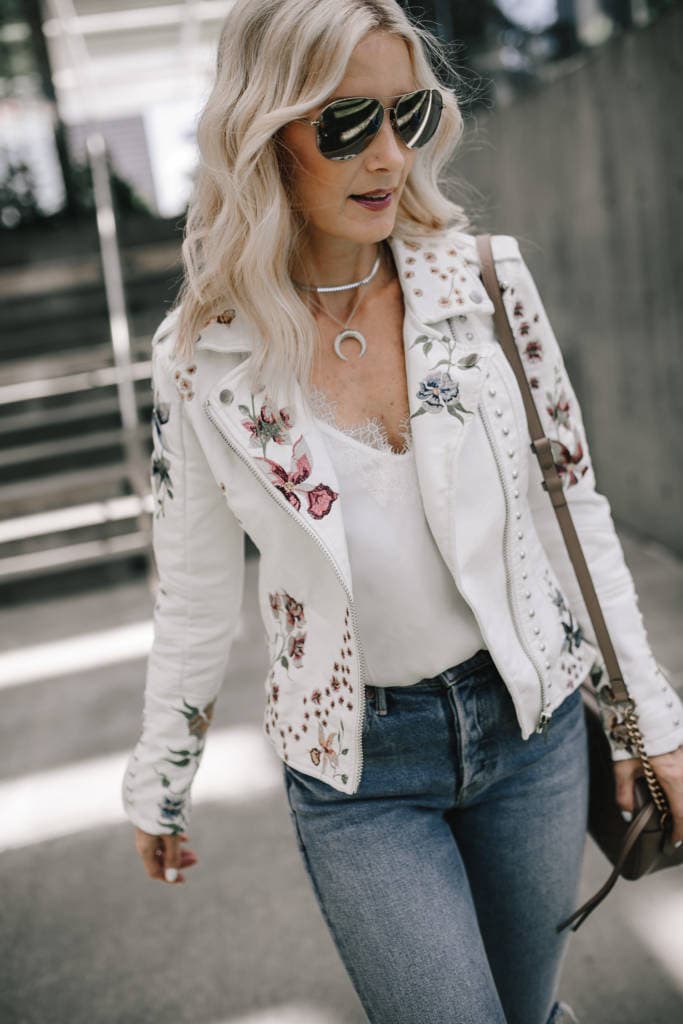 white leather embroidered jacket