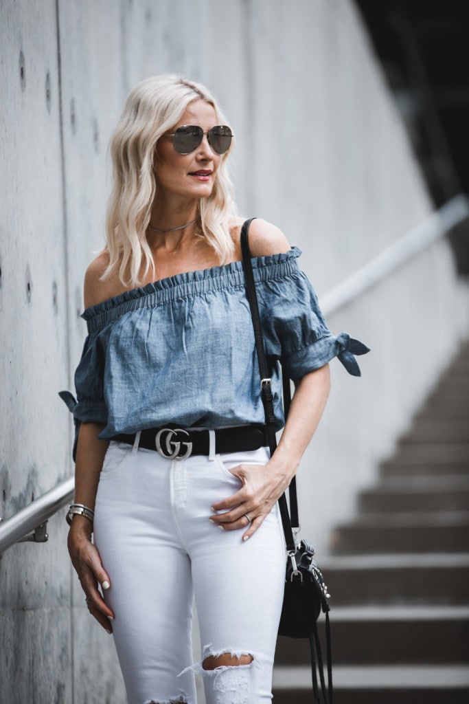 J Crew Denim Off the Shoulder Top