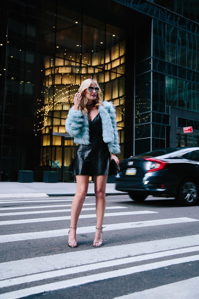 Alice and Olivia Blue Fur Jacket 