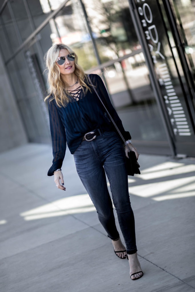 Blue Lace Up Top
