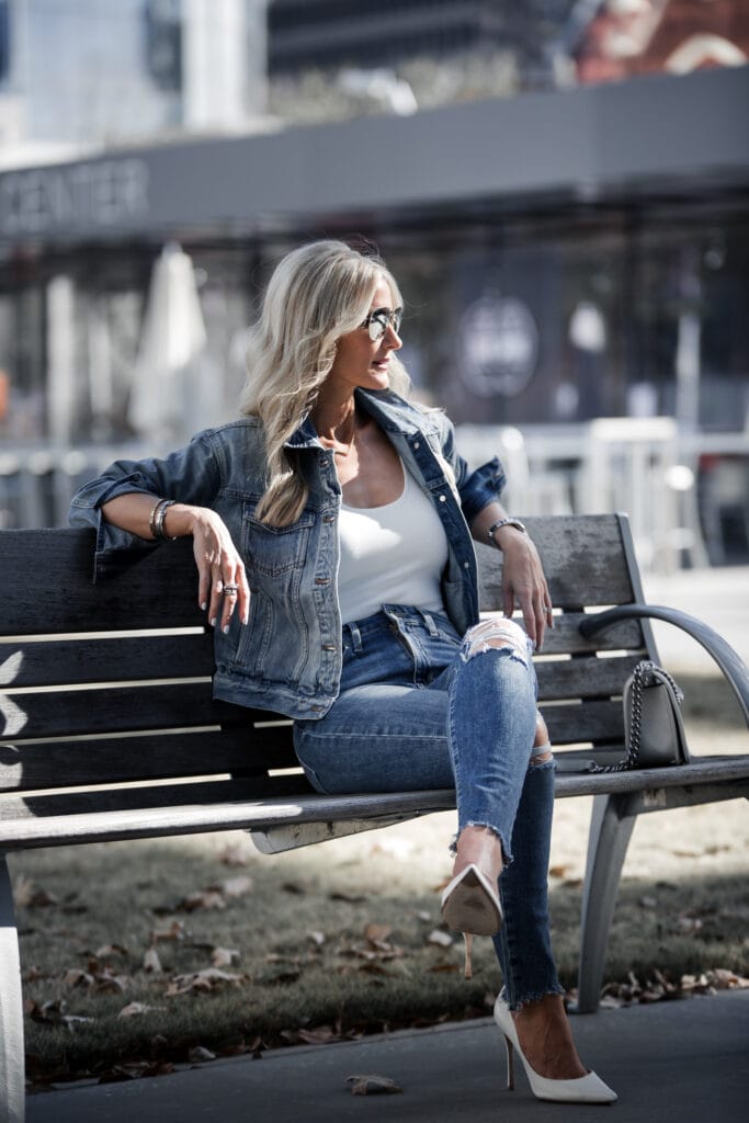 Dallas fashion blogger wearing double denim