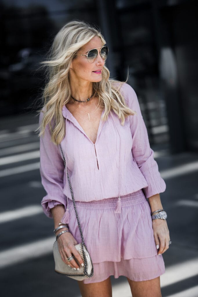 So Heather wearing a chic spring dress