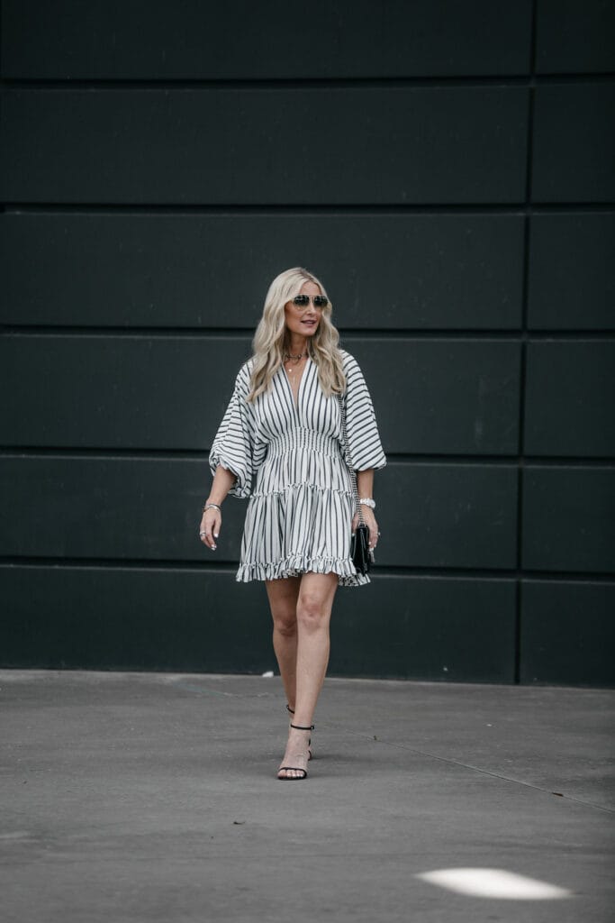 Misa Los Angeles summer dress and Gucci Handbag and black heels