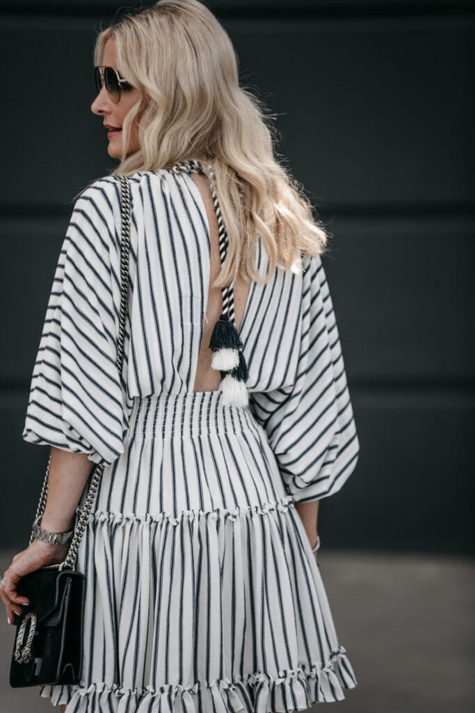 V neck summer dress and Gucci handbag on Dallas Style Blogger