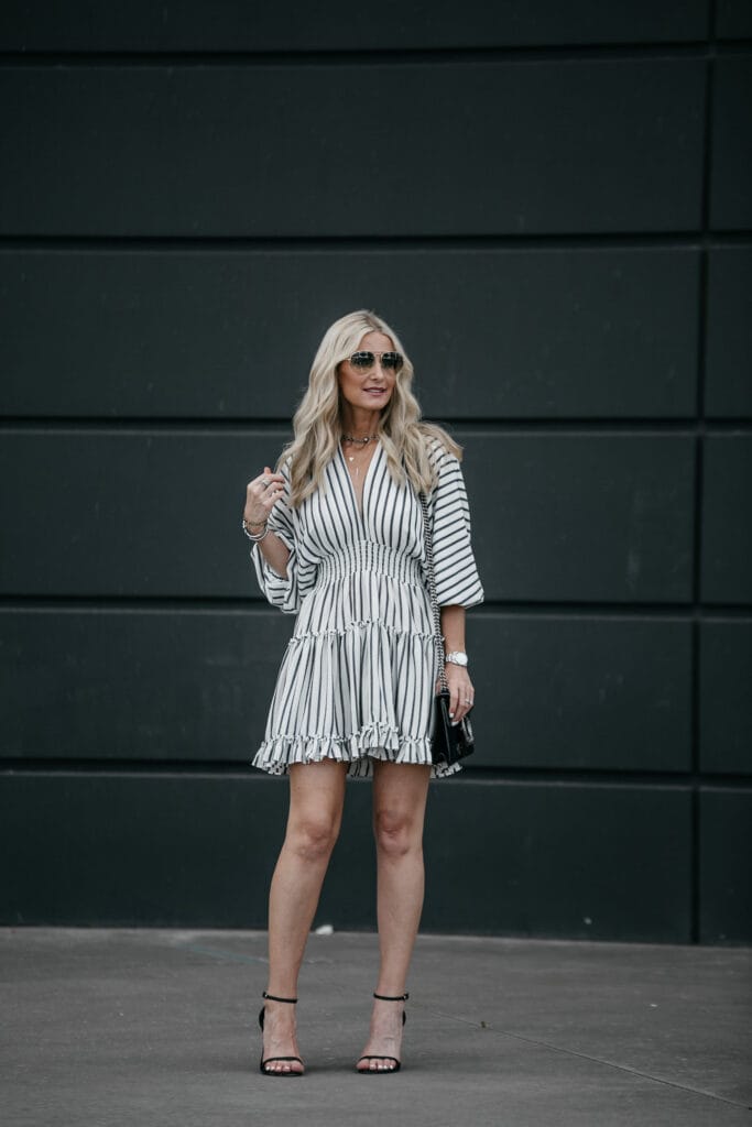 Misa Los Angeles Striped Dress and Gucci Handbag