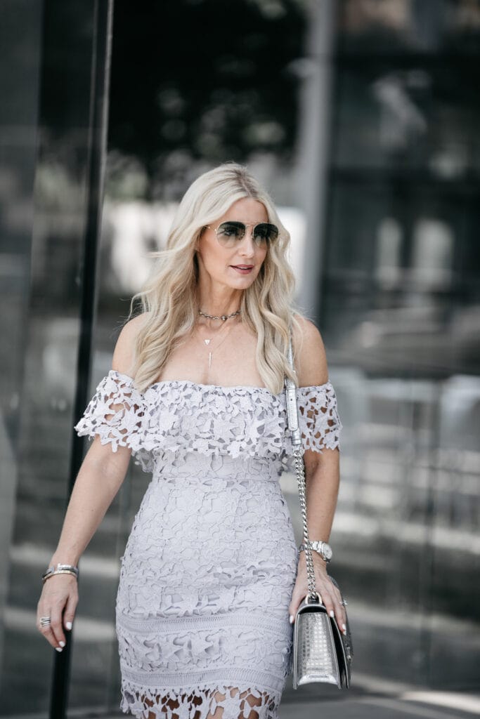 Dallas fashion blogger wearing Astr off the shoulder dress