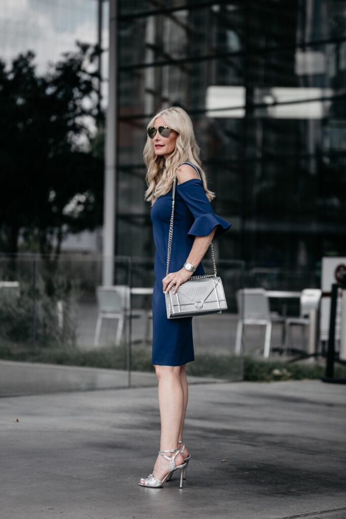 Ruffle sleeve dress on Dallas blonde
