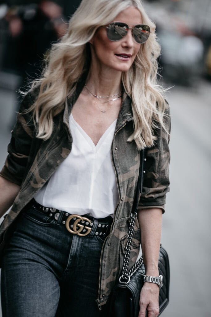 Dallas blogger wearing Blanknyc Camo jacket