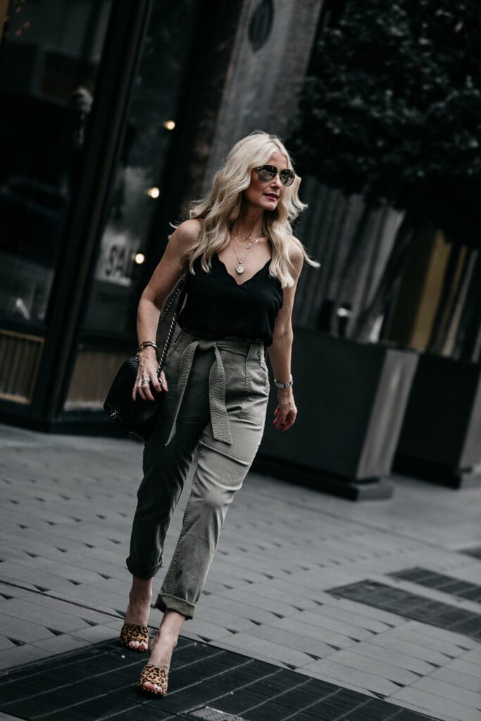 Dallas fashion blogger wearing army pants and black cami