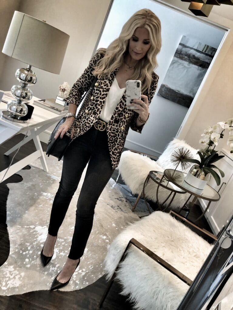Veronica Beard Leopard Blazer and Gucci Belt