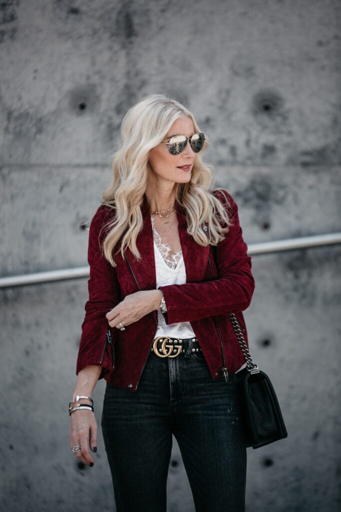 Red Moto Jacket and Gucci belt