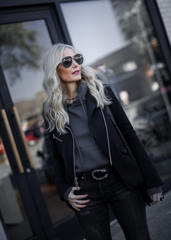 Frank & Eileen hoodie and Veronica Beard Moto Jacket