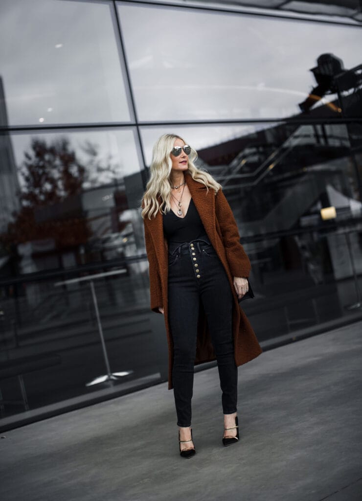 Long winter coat and Mother denim jeans