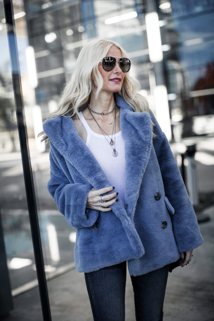 Dallas fashion blogger wearing Free People faux fur jacket