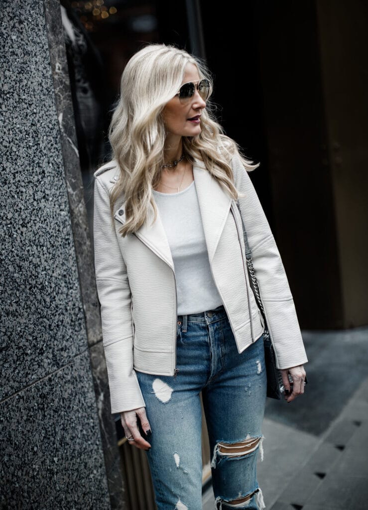 white jacket womens outfit