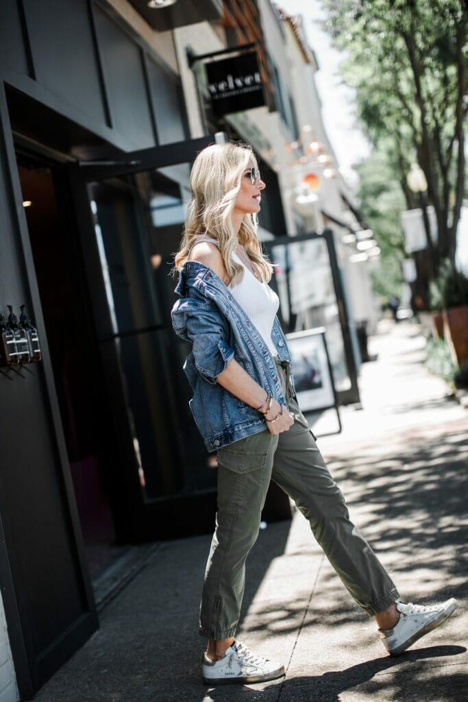 How to style a jean jacket and Golden Goose sneakers