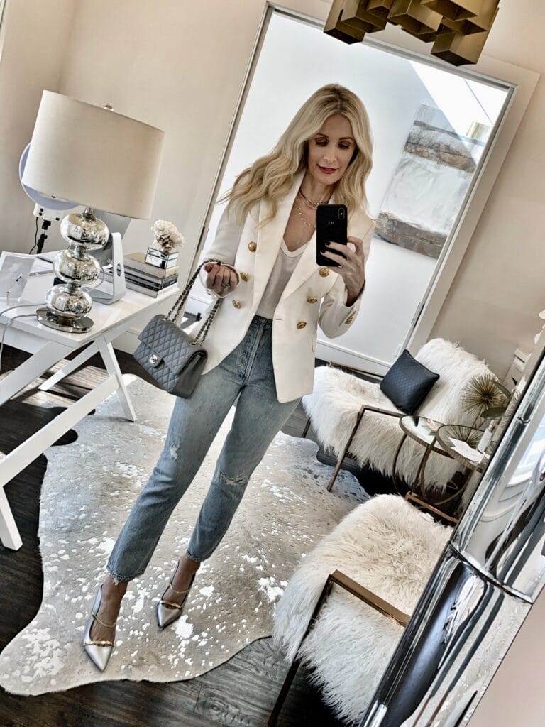 Dallas influencer wearing a Balmain blazer