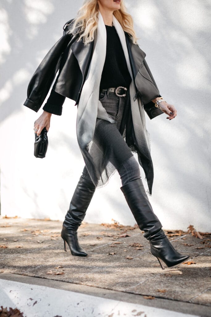 Dallas blogger sharing Rachel Zoe fashion and tall black boots