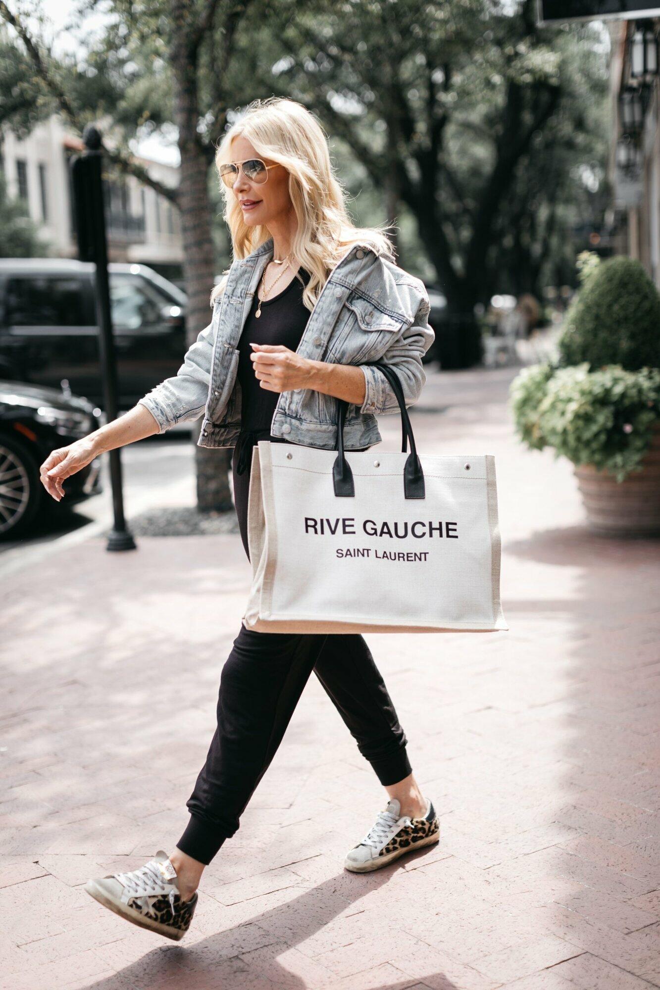 Dallas fashion blogger wearing commando jumpsuit with cropped denim jacket