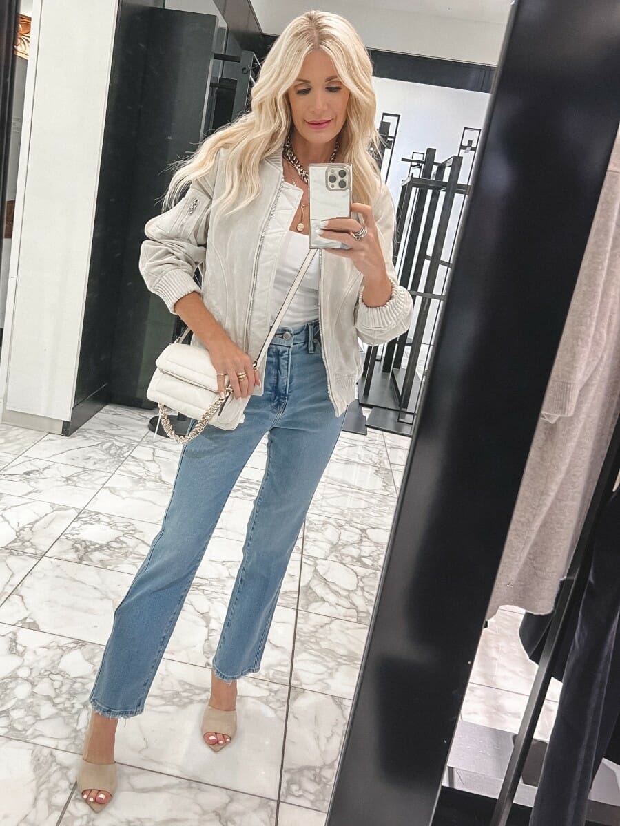 Over 40 fashion blogger wearing God American jeans as one pair of the best denim from the Nordstrom Anniversary Sale.