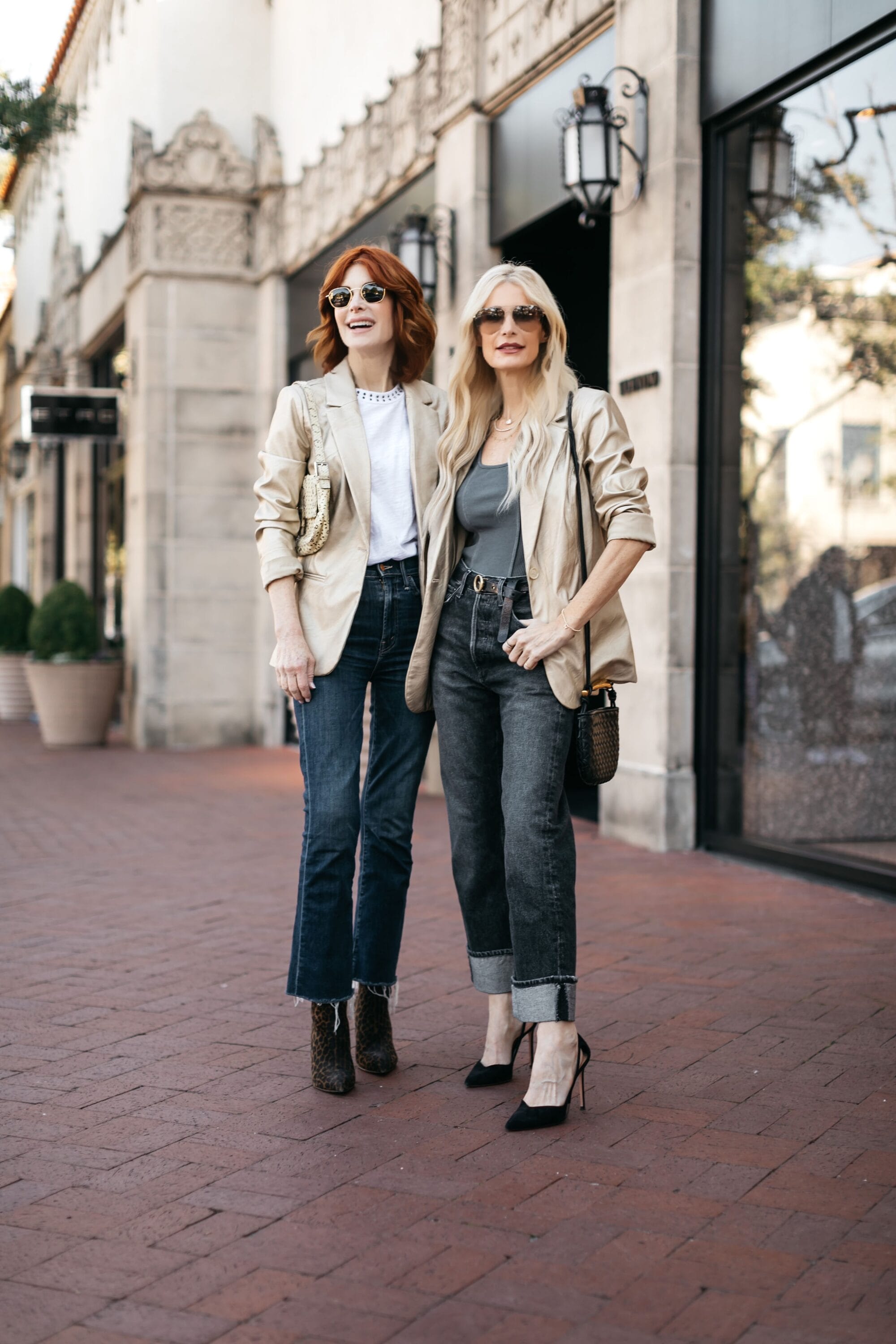Over 40 fashion bloggers wearing a gold blazer as one of 5 under $100 jackets.
