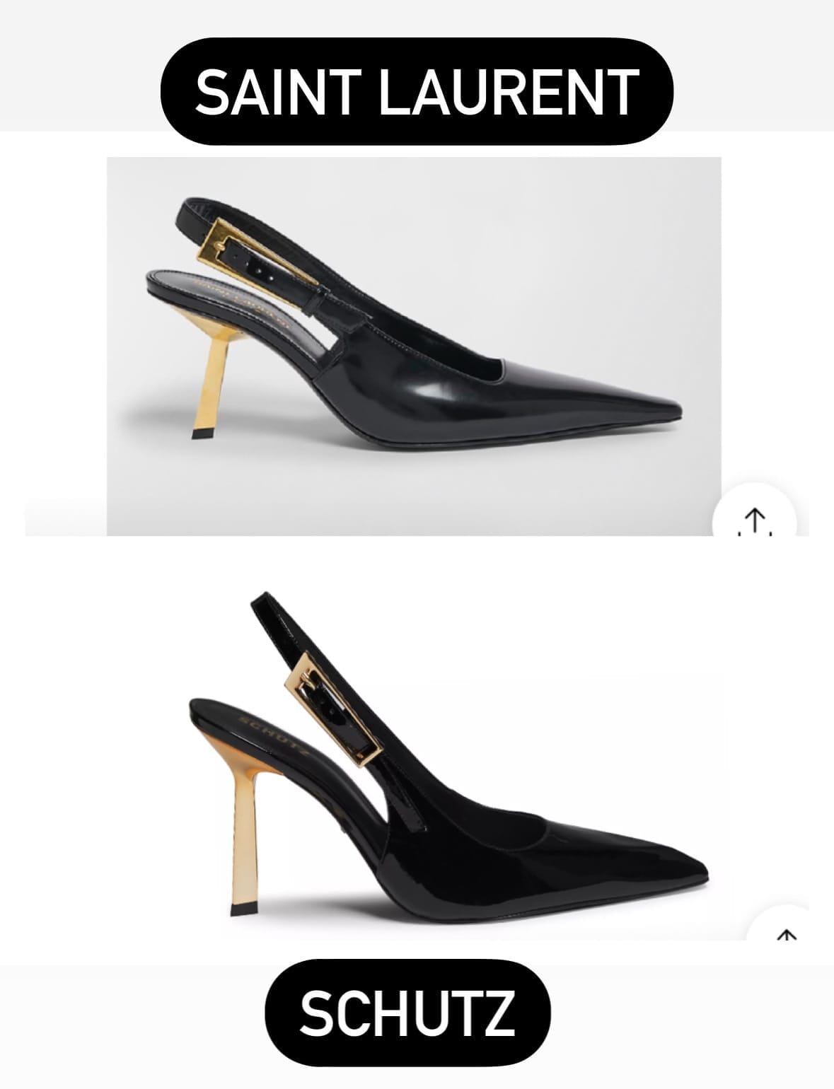 Schutz black & gold slingbacks vs a similar option from Saint Laurent as the last of 5 steal vs. splurge fashion finds.