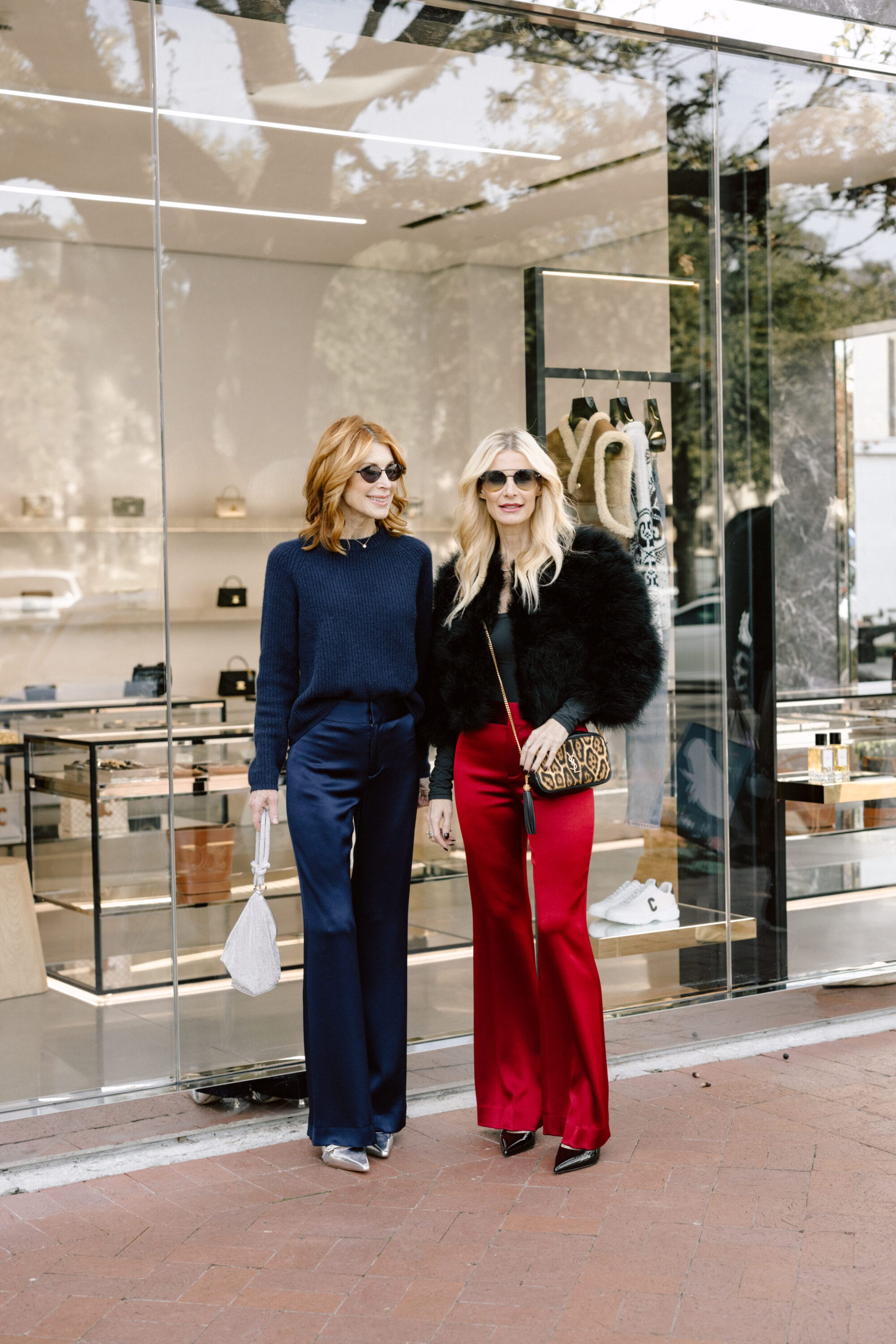 Dallas fashion influencers for women over 40 showcasing 2 chic yet casual New Year's Eve looks.