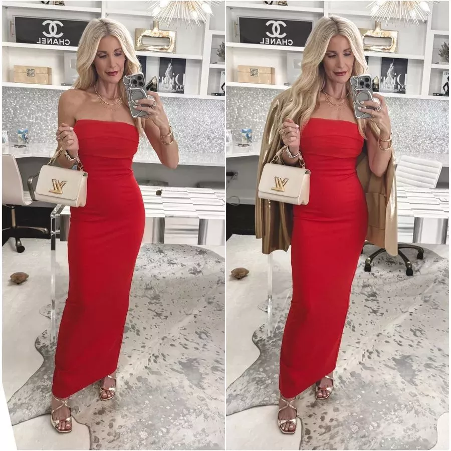 Over 40 fashion blogger from Dallas wearing a under $100 red dress that is one of the most-loved items of April.