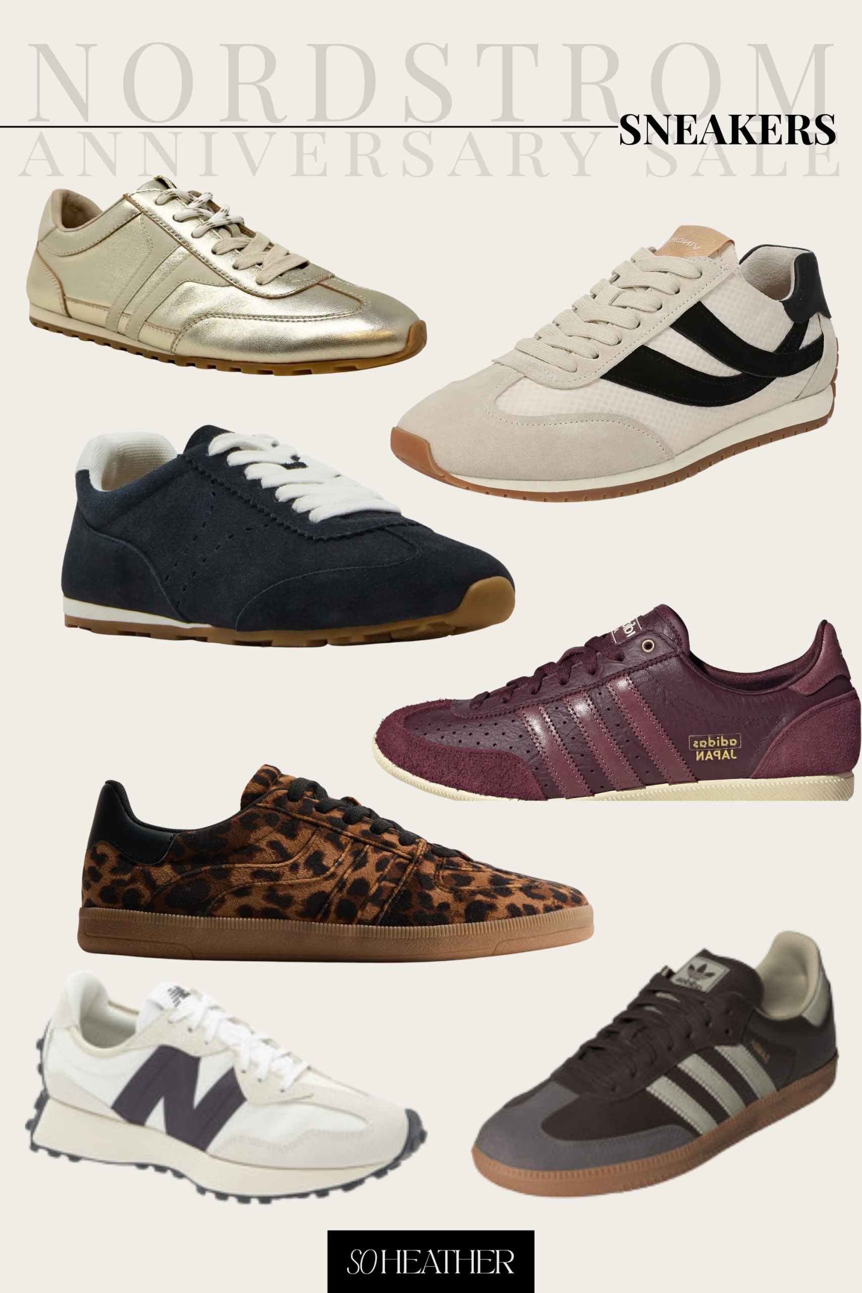 Flat lay collage of 7 of the top pairs of sneakers from